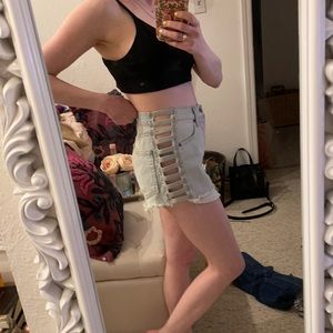 LF brand light wash shorts,